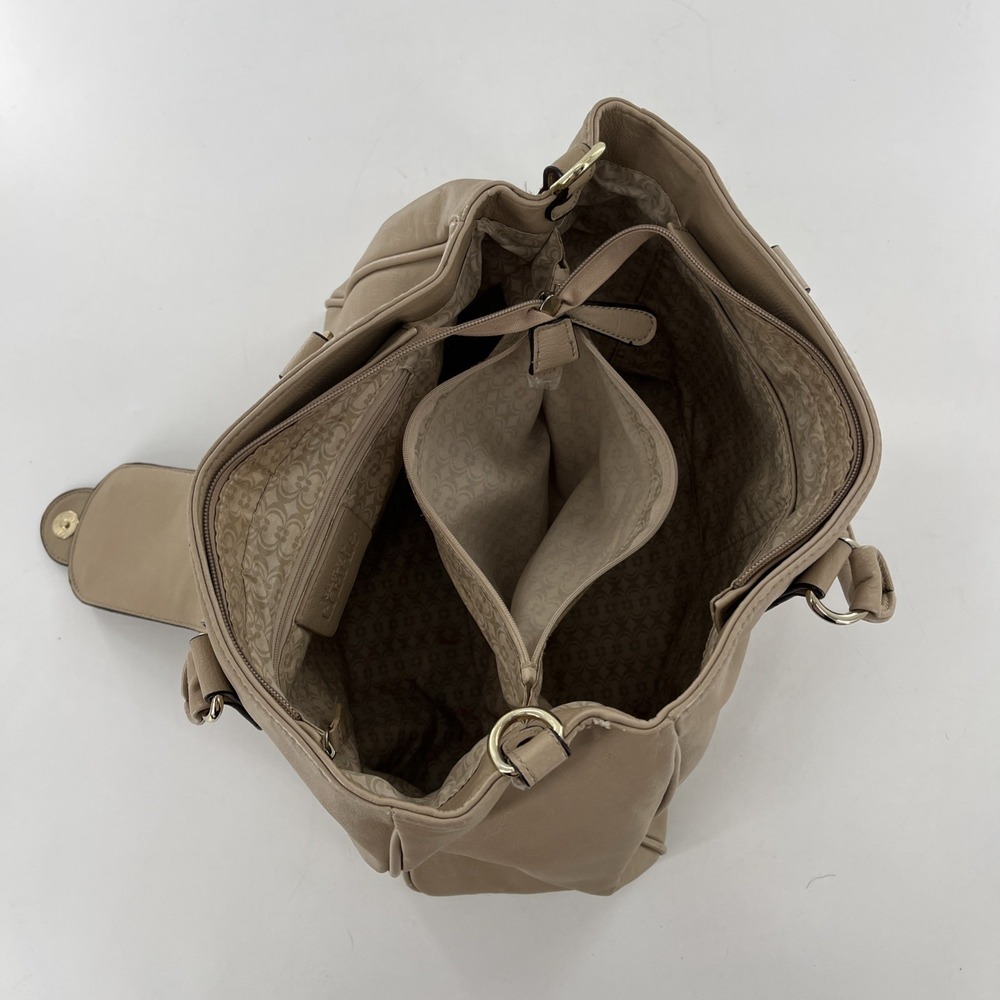 Large Charming Charlie Handbag Satchel Crossbody Tote Purse Tan Beige Taupe Gold - Picture 8 of 16